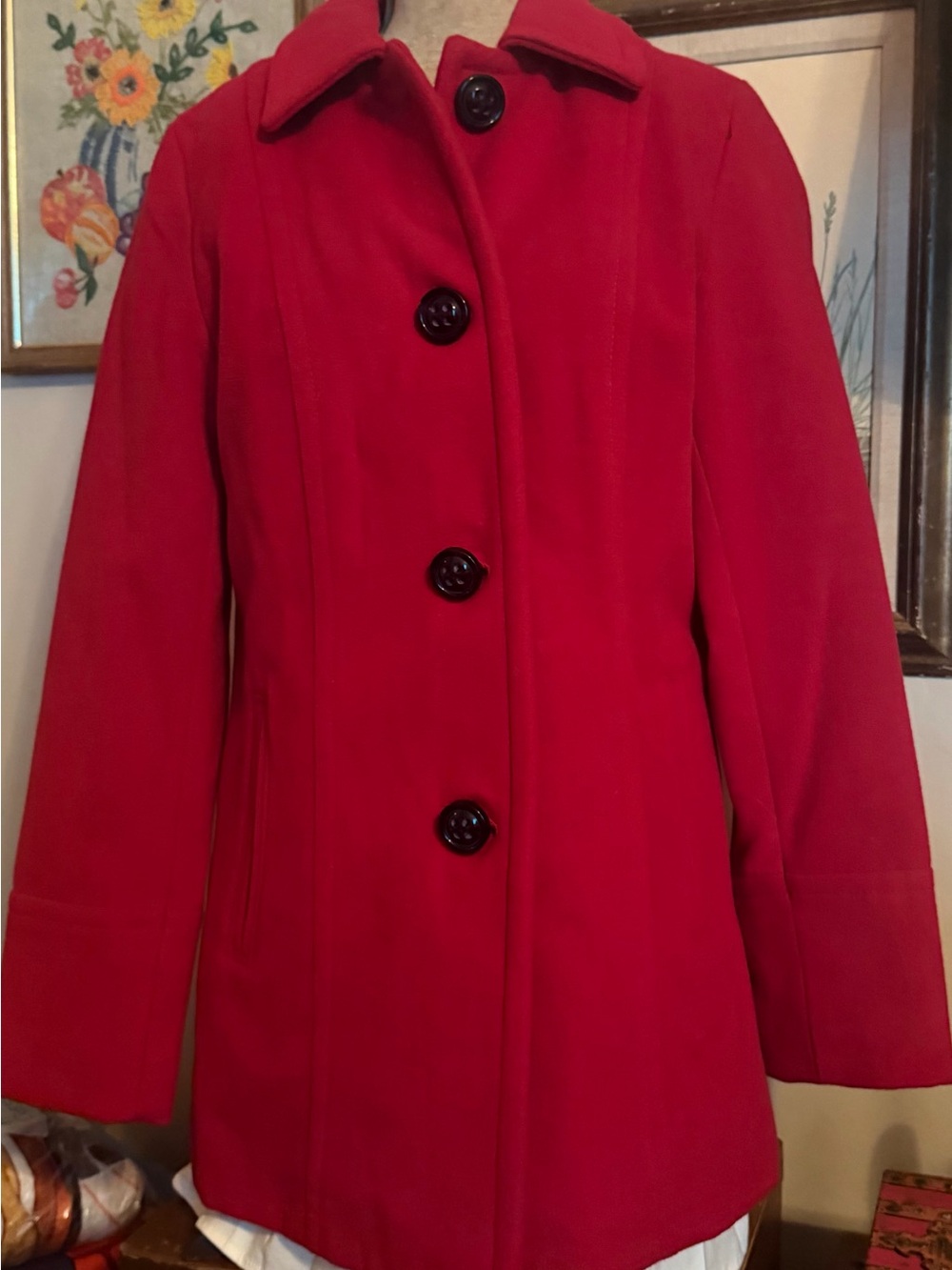 Liz Claiborne Red Single-Breasted Pea Coat